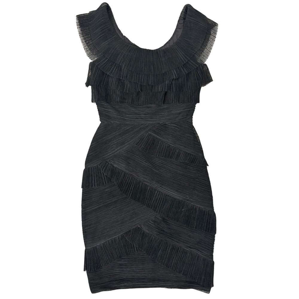 BCBG MAX AZRIA Briana Black Pleated Tulle Cocktail Dress Size 0